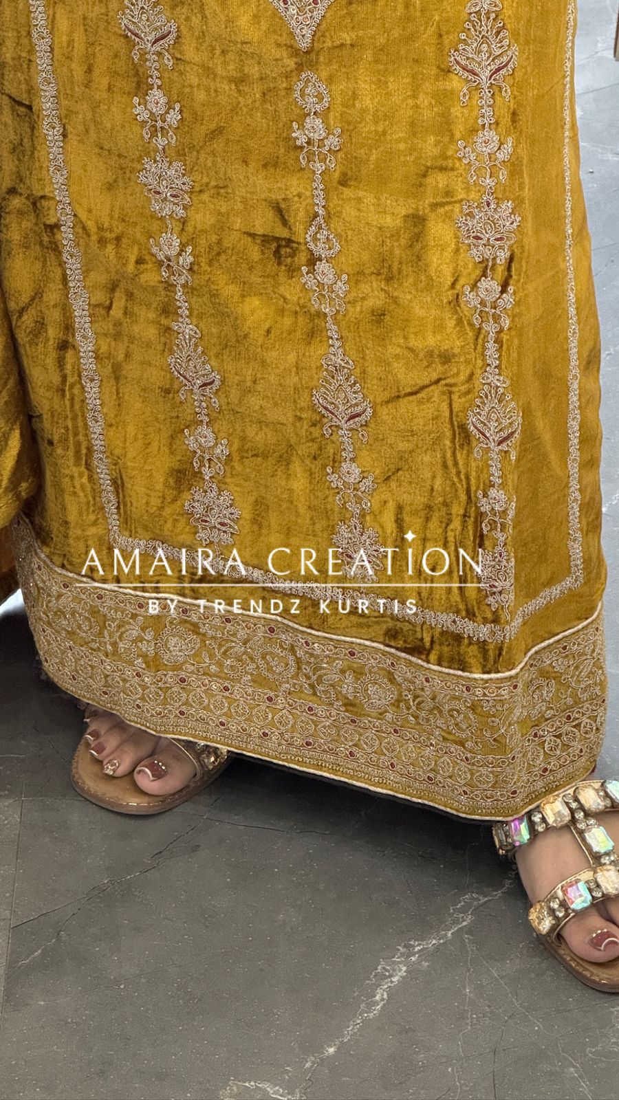 Premium Micro Velvet Mustard Unstitched Suit With Brocade Bottom