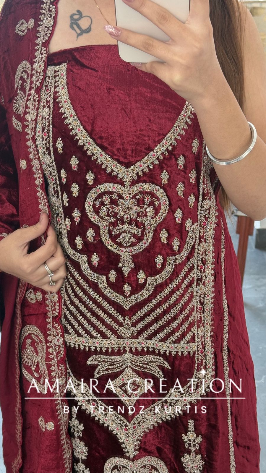 Premium Micro Velvet Marron Unstitched Suit With Brocade Bottom