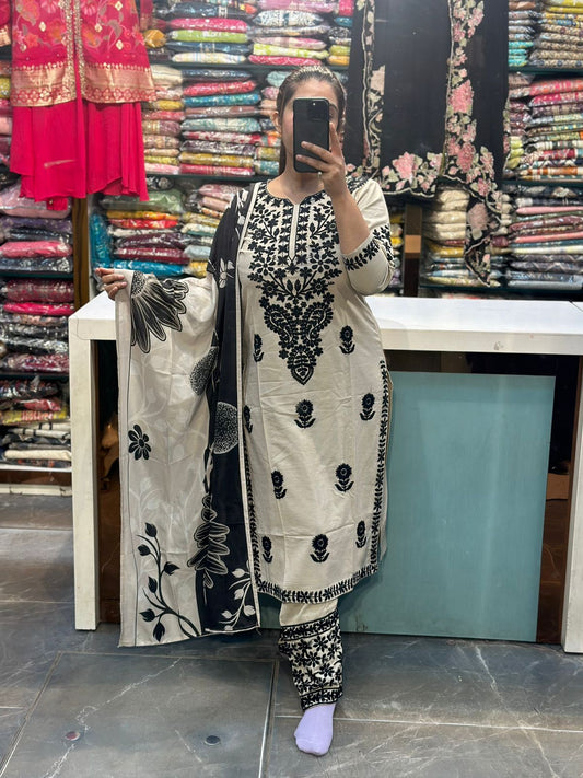Chiku Black Thread Embroidery Cotton Pant Set