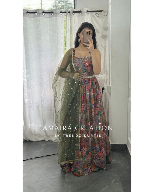 Strap Pattern Green Gown (17 inches sleeves available)