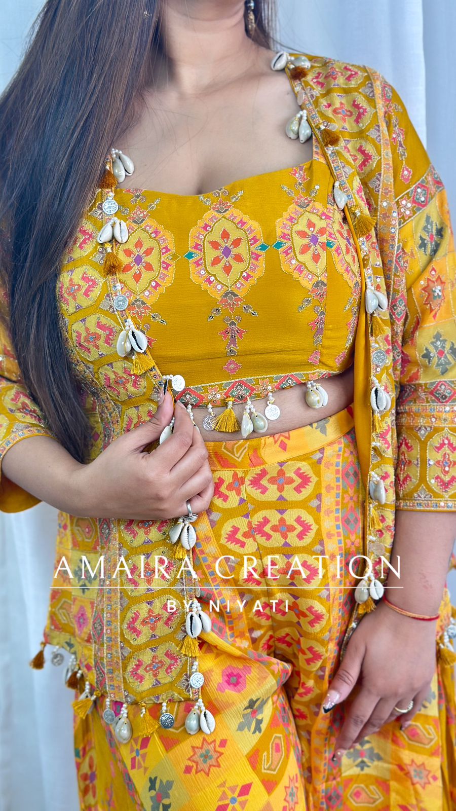 Mustard Chinnon Three Piece Gharara Set