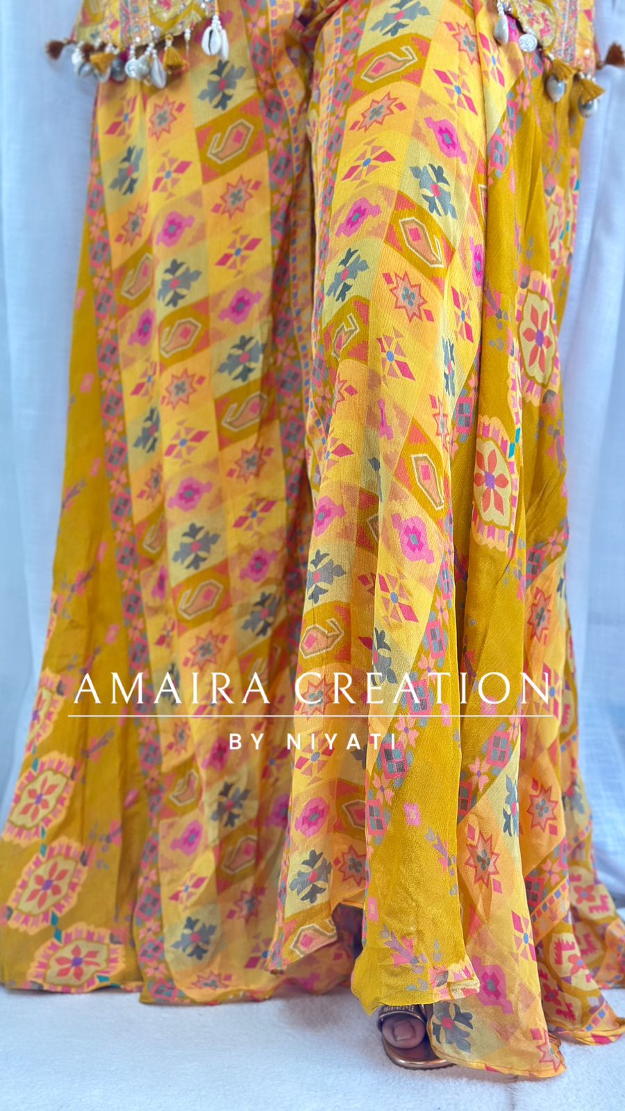 Mustard Chinnon Three Piece Gharara Set