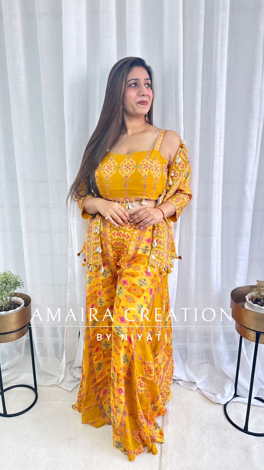 Mustard Chinnon Three Piece Gharara Set