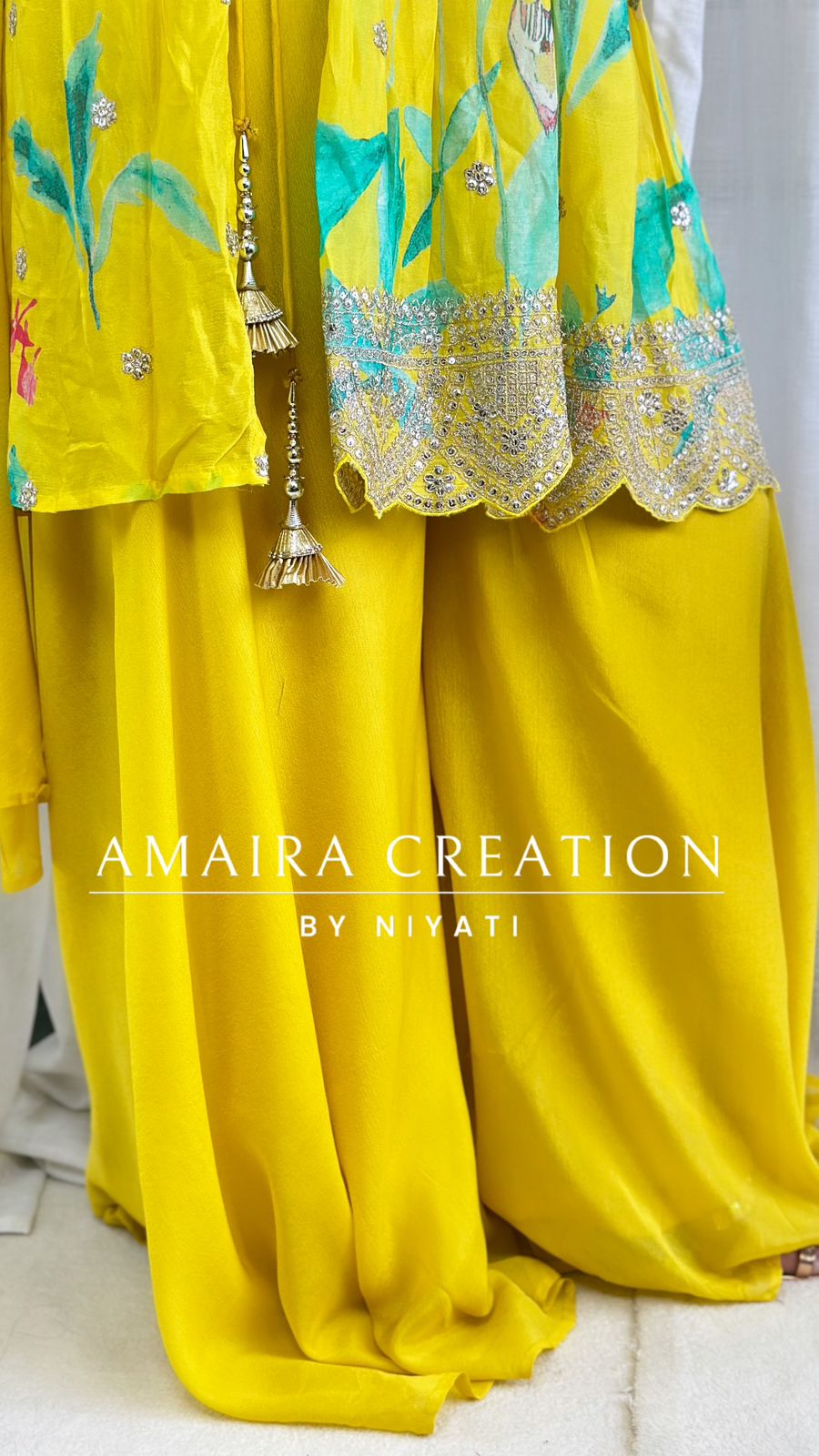 Lemon Peplum Designer Gharara Set (Sleeves Available)