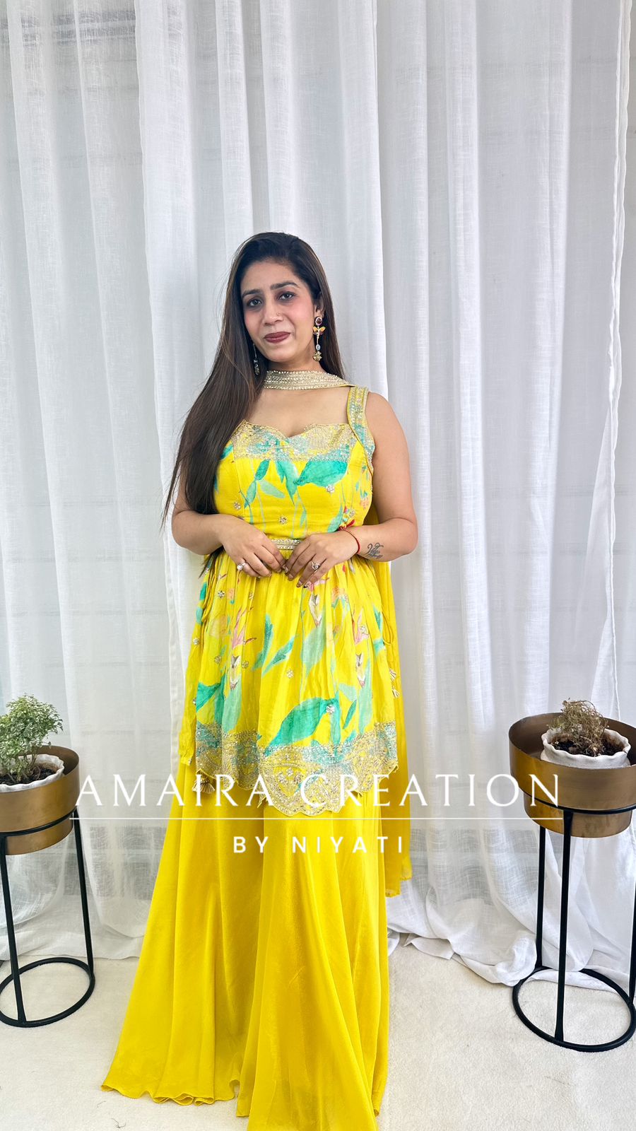 Lemon Peplum Designer Gharara Set (Sleeves Available)