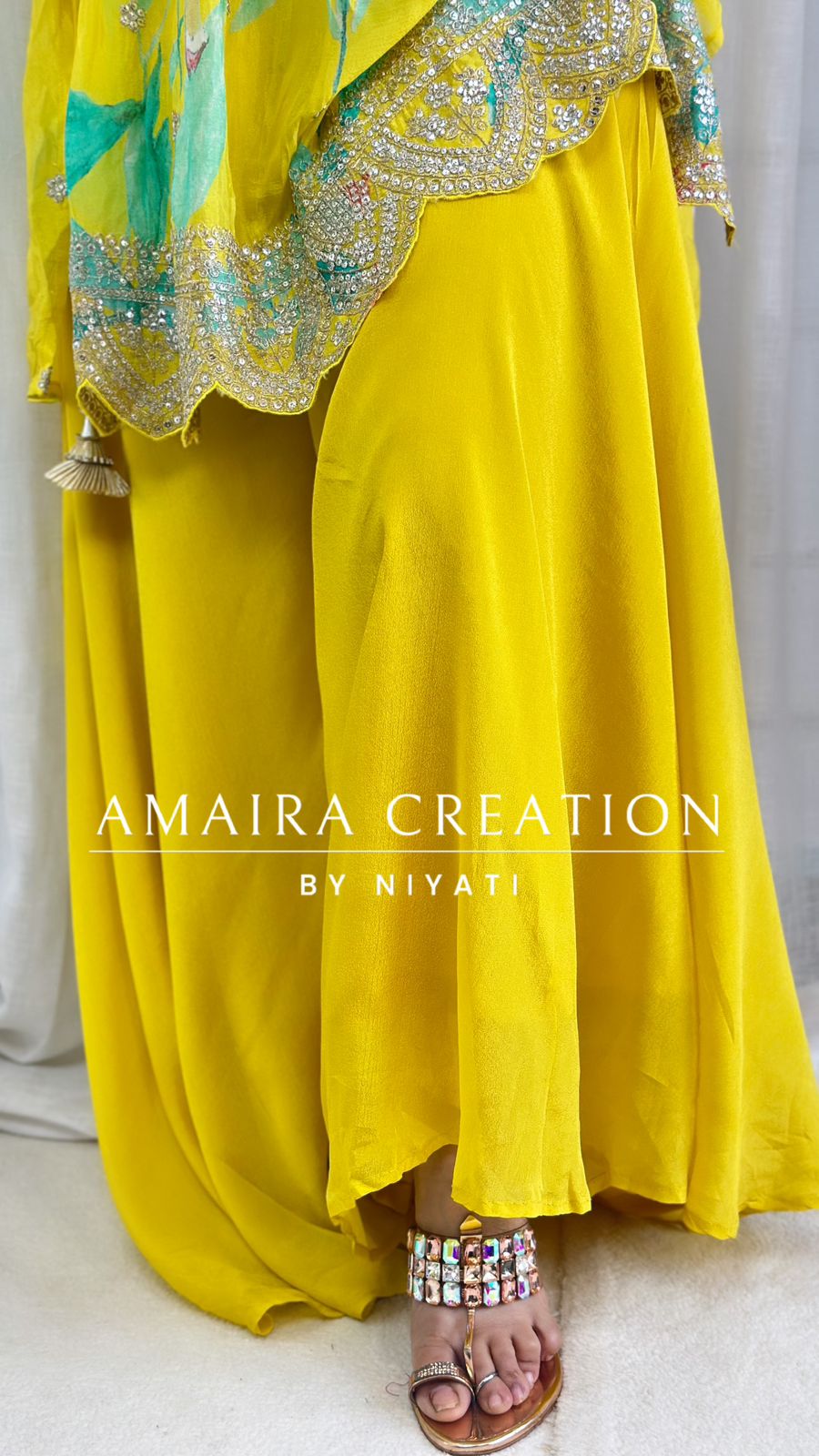 Lemon Peplum Designer Gharara Set (Sleeves Available)