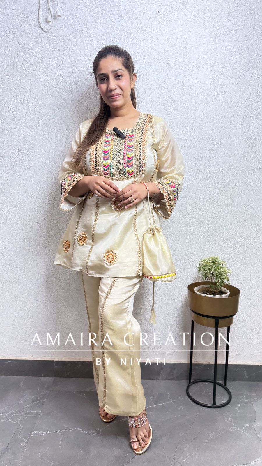 Cream Indo western Plazo Set