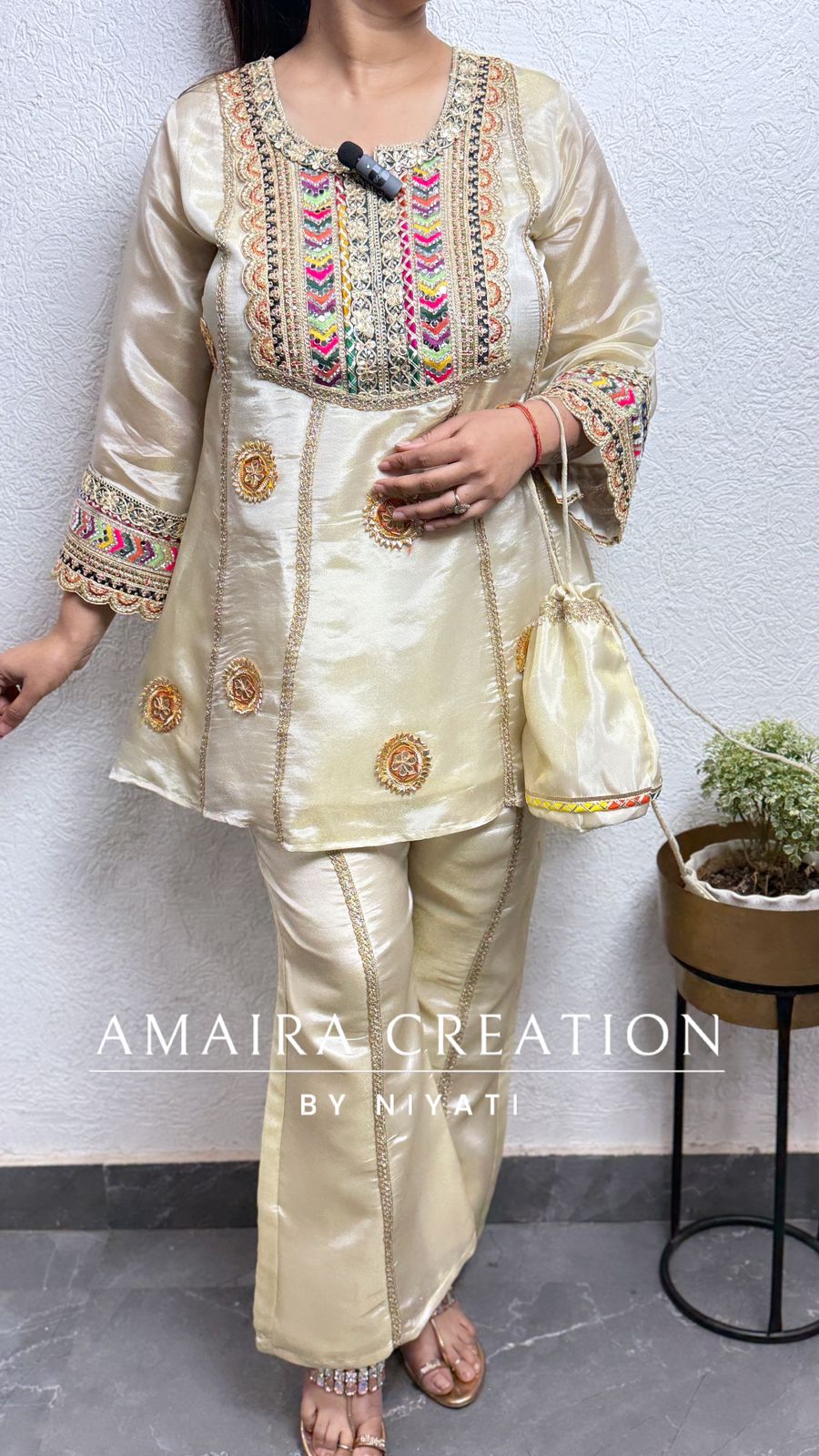 Cream Indo western Plazo Set