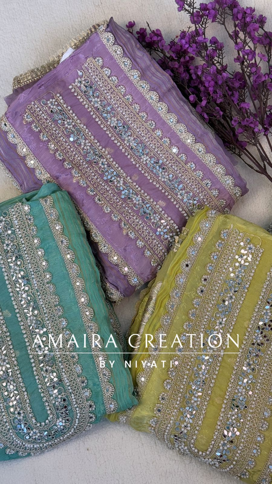 Pearl Work Organza Fabric Unstitch Suit With Beautiful Dupatta
