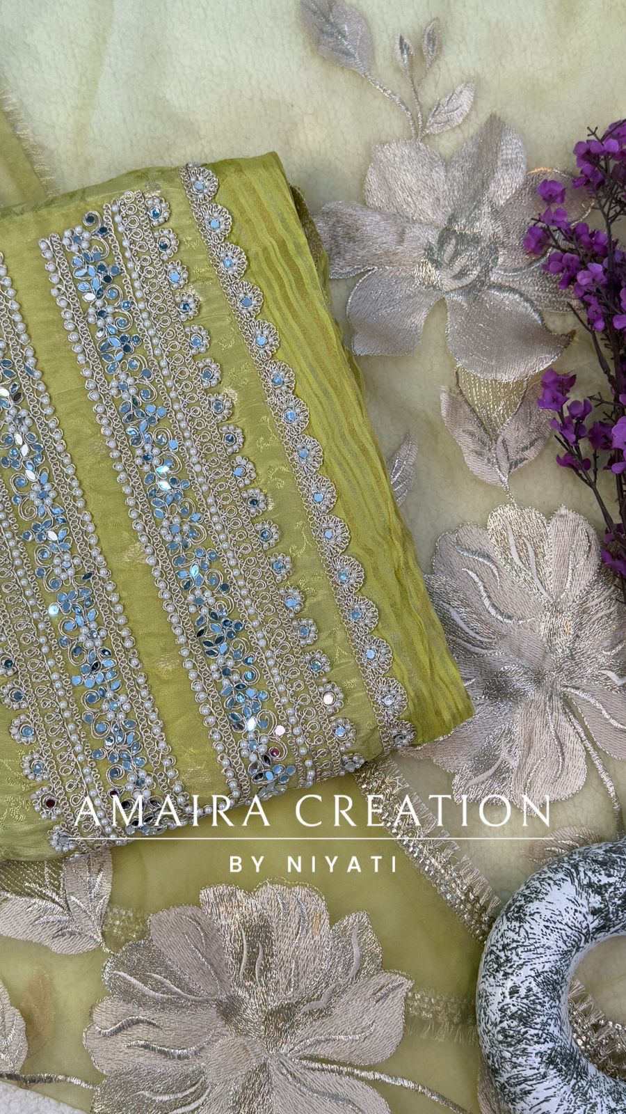 Pearl Work Organza Fabric Unstitch Suit With Beautiful Dupatta