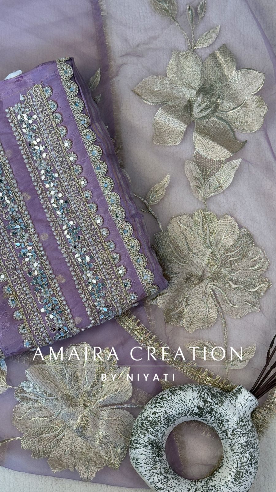 Pearl Work Organza Fabric Unstitch Suit With Beautiful Dupatta