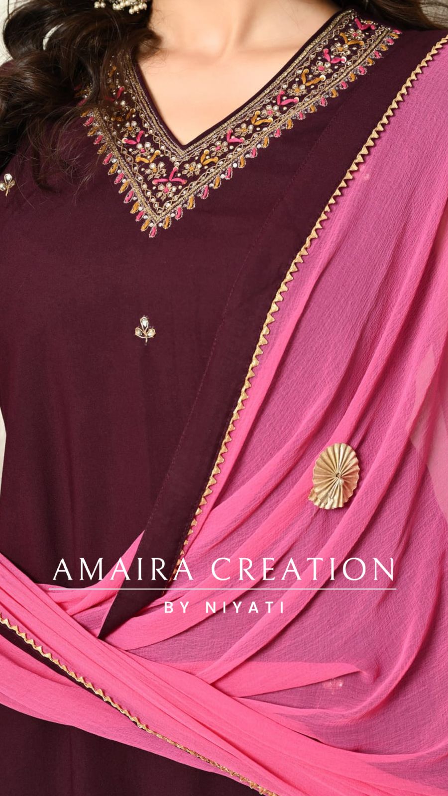 Wine Vichitra Silk Pant Set(17 inches Sleeves Available)