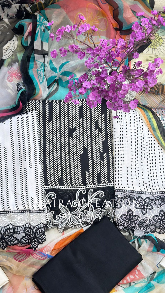 Cotton Fabric Unstitch Suit With Printed Schiffon Dupatta