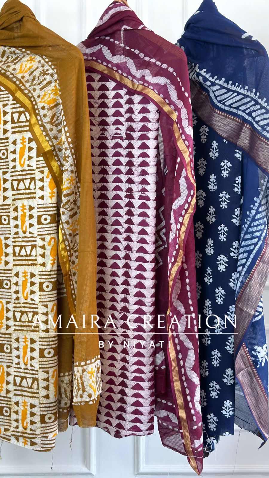 Batik Print Cotton Fabric Unstitch Suit With Kota Doria Dupatta