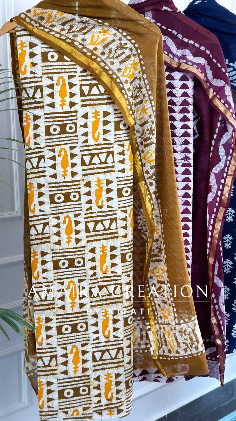 Batik Print Cotton Fabric Unstitch Suit With Kota Doria Dupatta