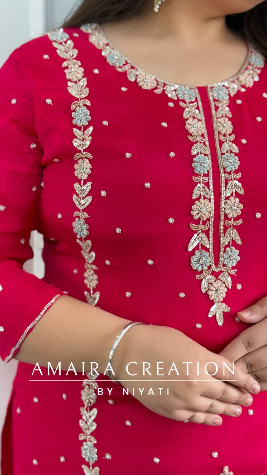 Chinnon Fabric Magenta Color Party Wear Plazo Set