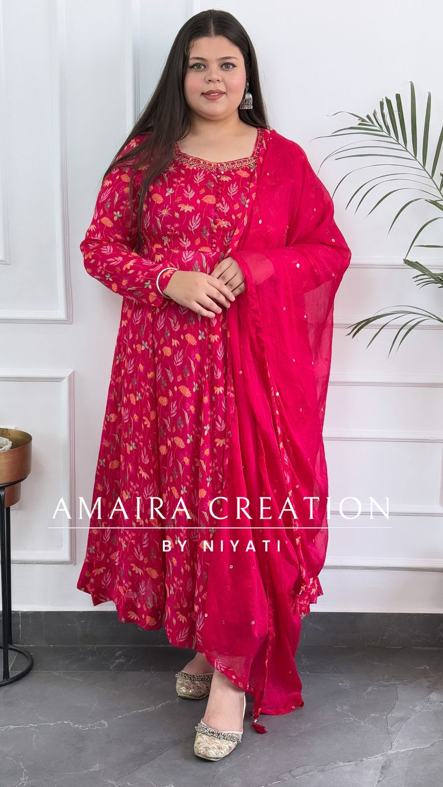 Magenta Chinnon Anarkali Set