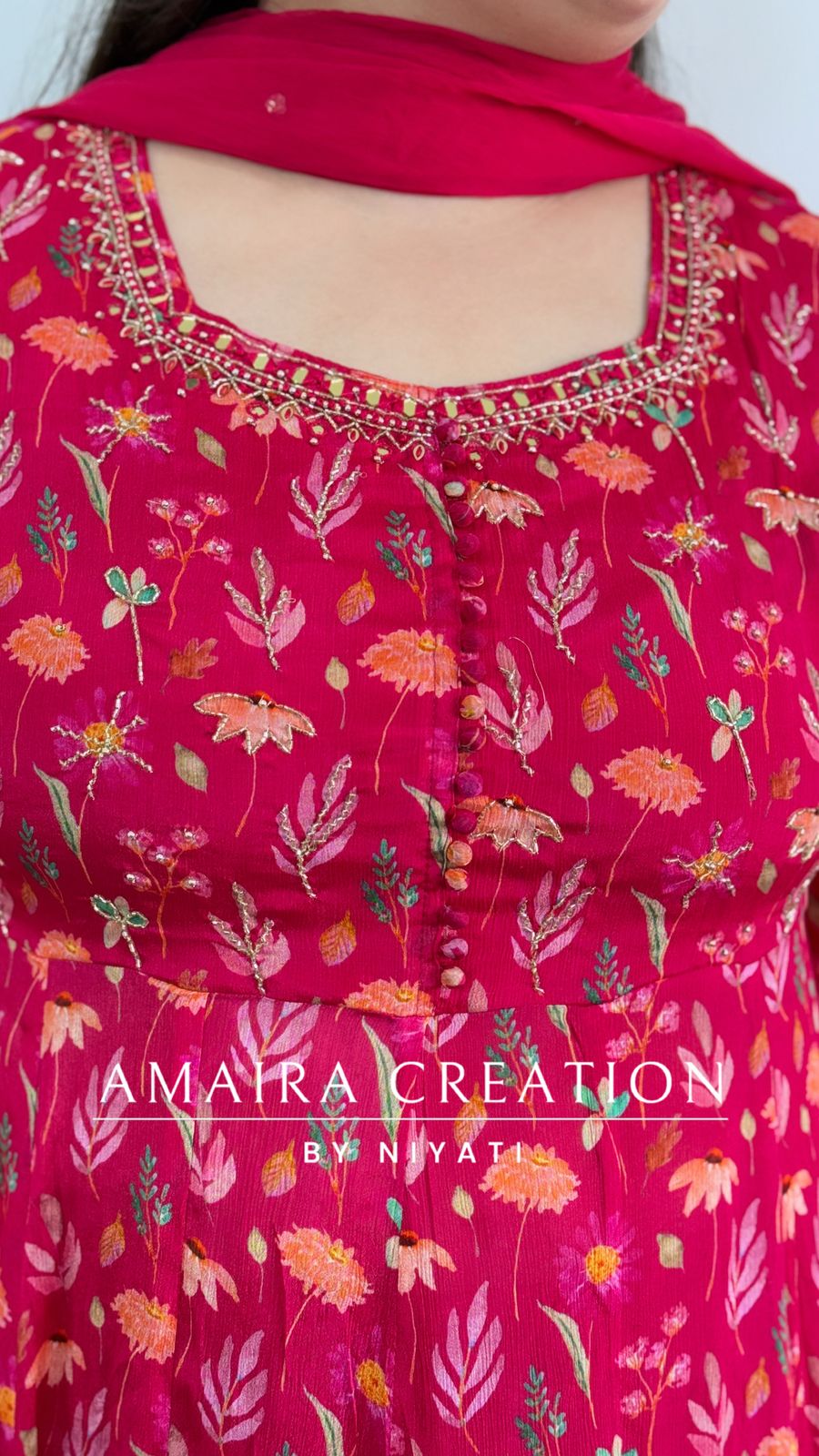 Magenta Chinnon Anarkali Set