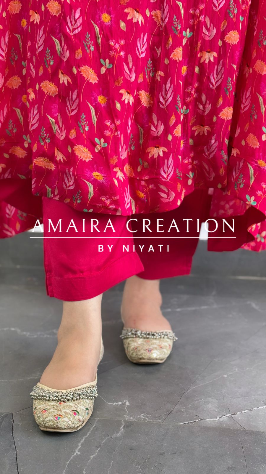 Magenta Chinnon Anarkali Set