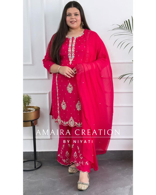 Chinnon Fabric Magenta Color Party Wear Plazo Set