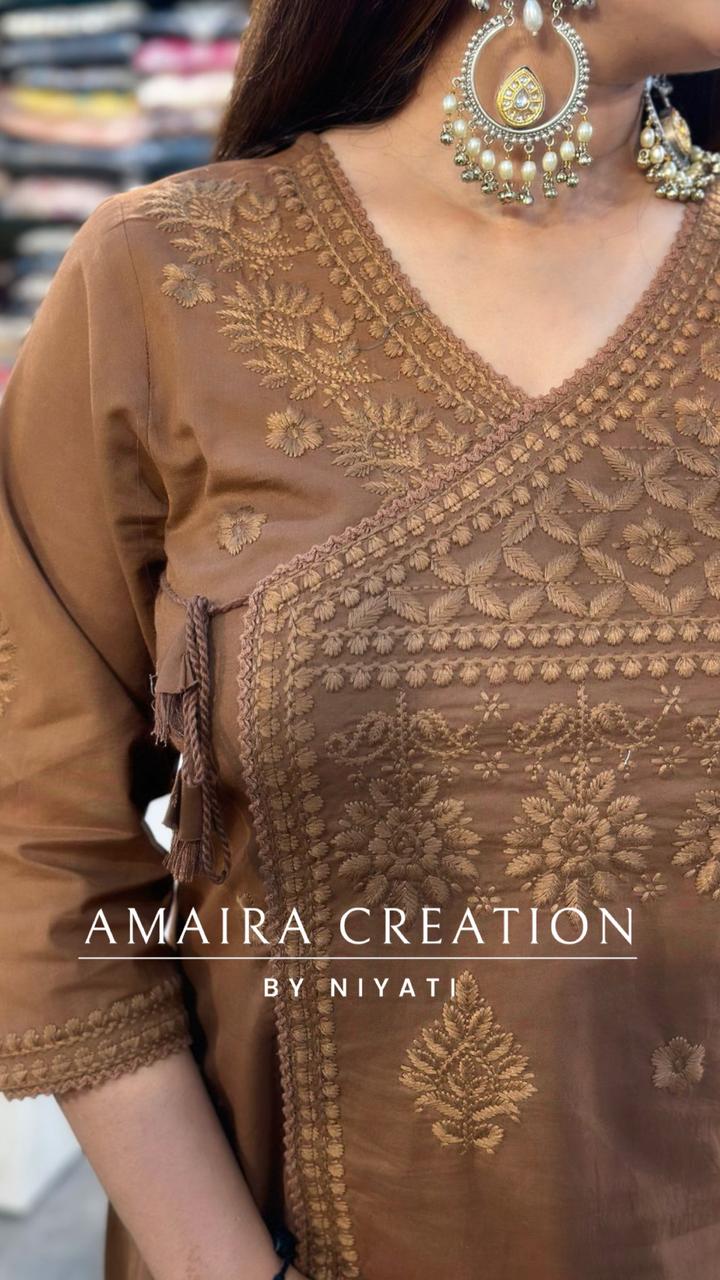Lakhnavi Chikankari Angrakha Kurta Pant Set(A-Line)
