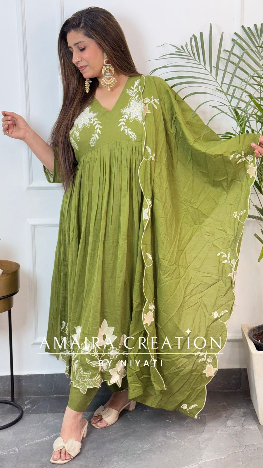 Green Embroidered Anarkali Set