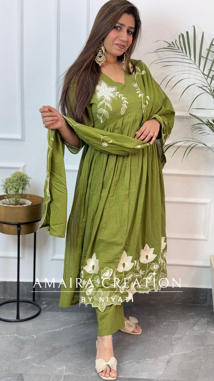 Green Embroidered Anarkali Set