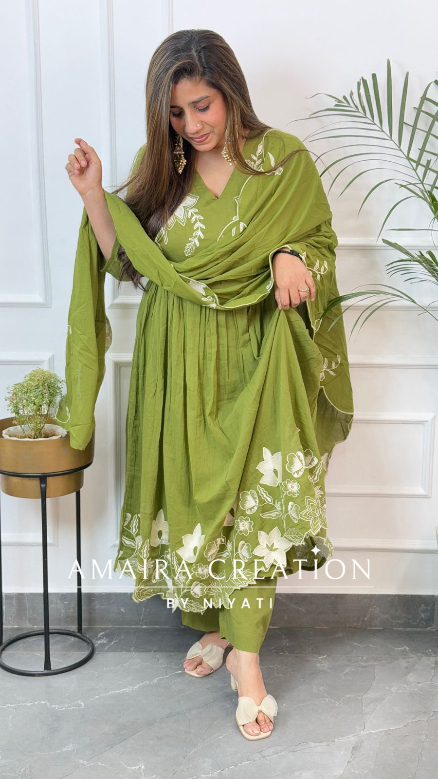 Green Embroidered Anarkali Set