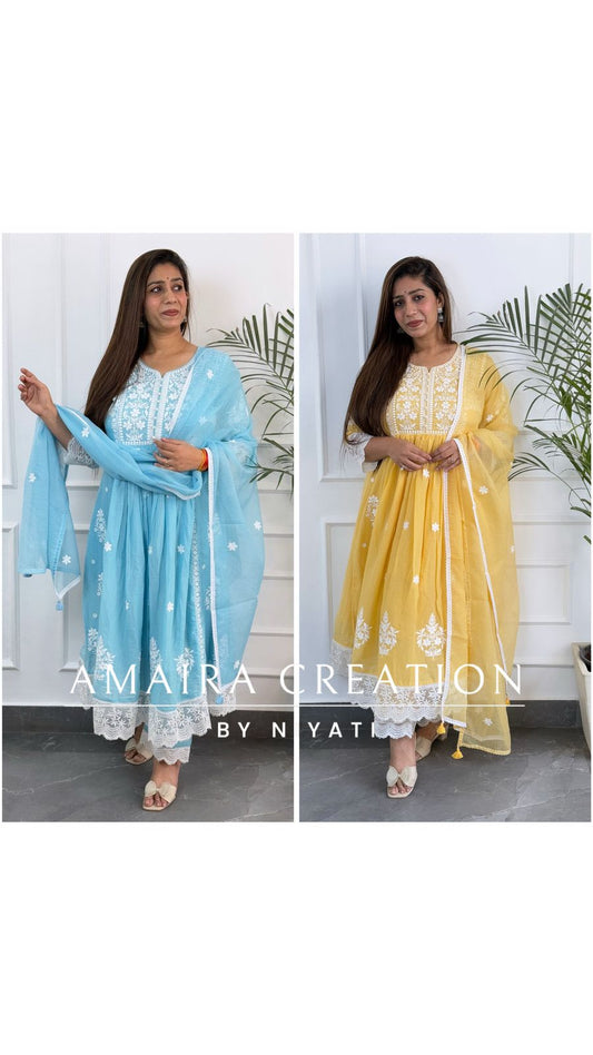 Mul Cotton Thread Embroidery Anarkali Set
