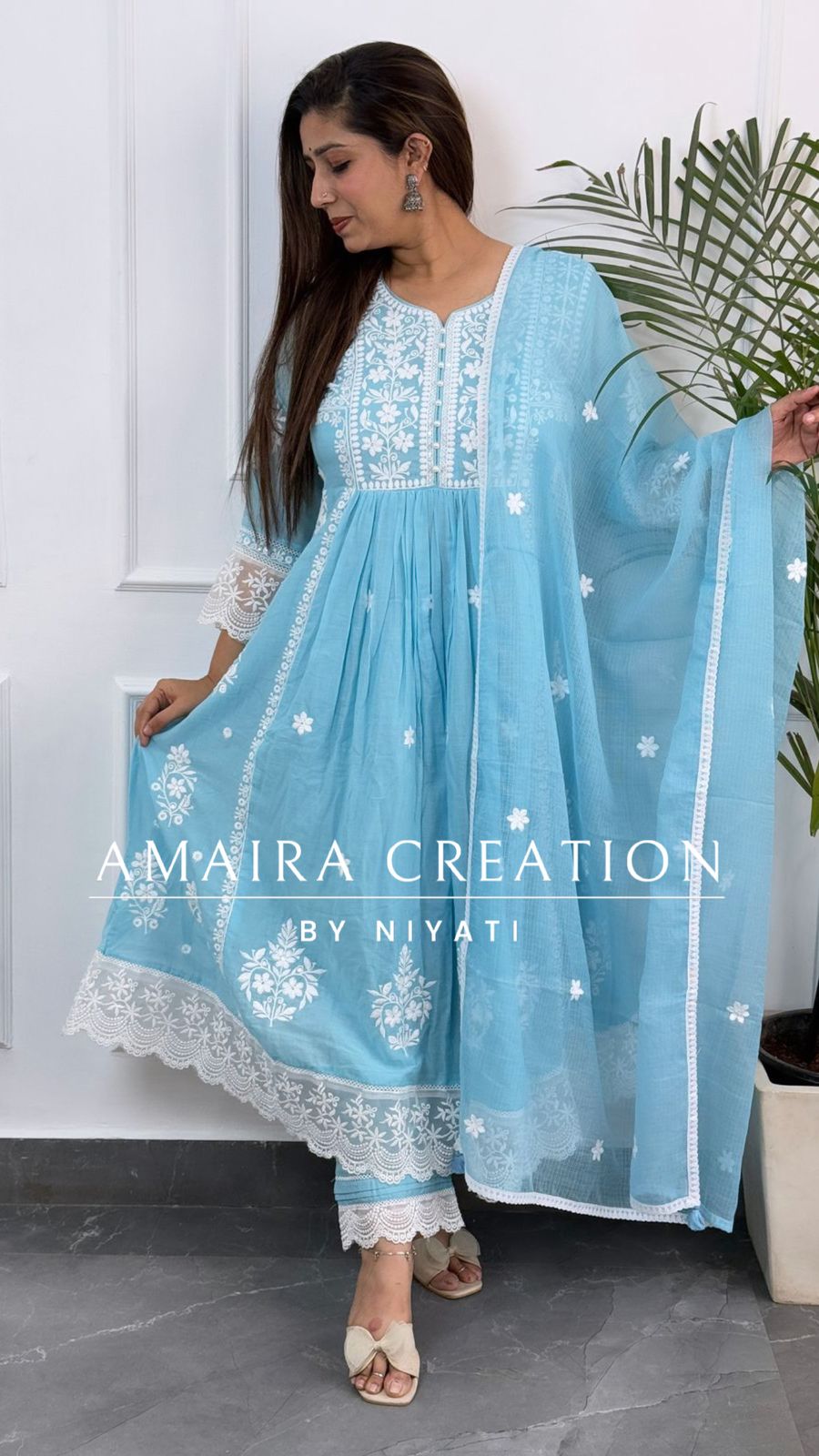 Mul Cotton Thread Embroidery Anarkali Set