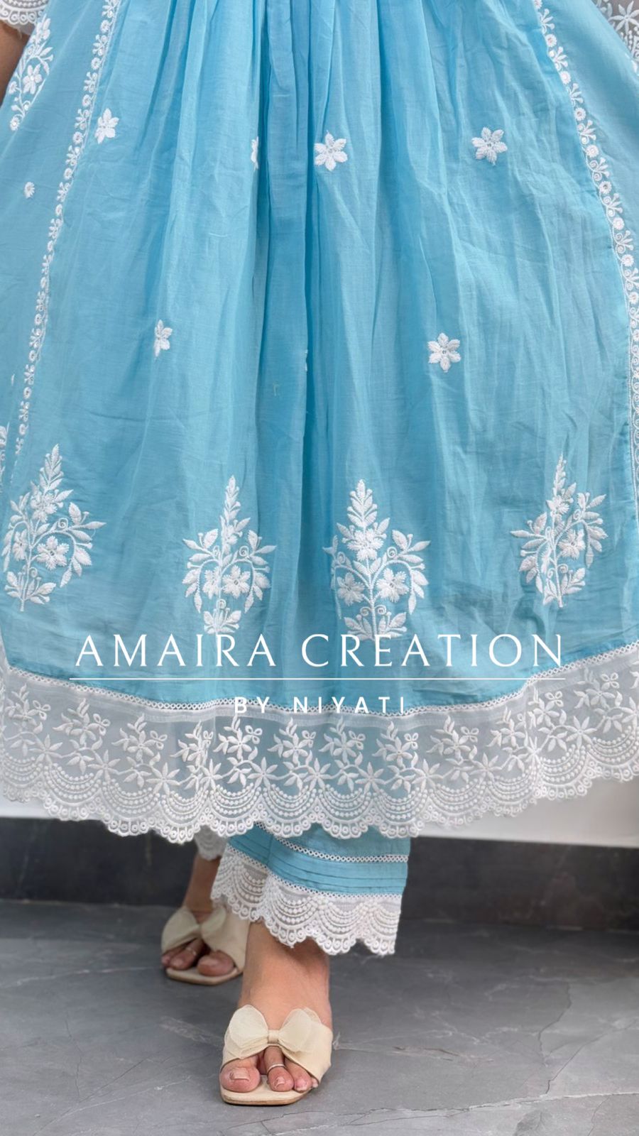 Mul Cotton Thread Embroidery Anarkali Set