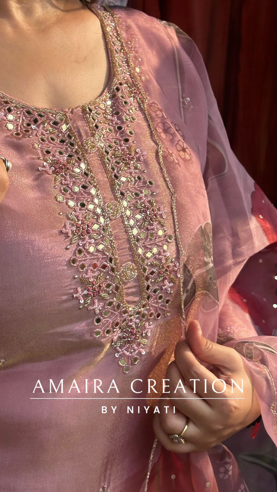 Mauve Glass Tissue Plazo Set With Organza Dupatta