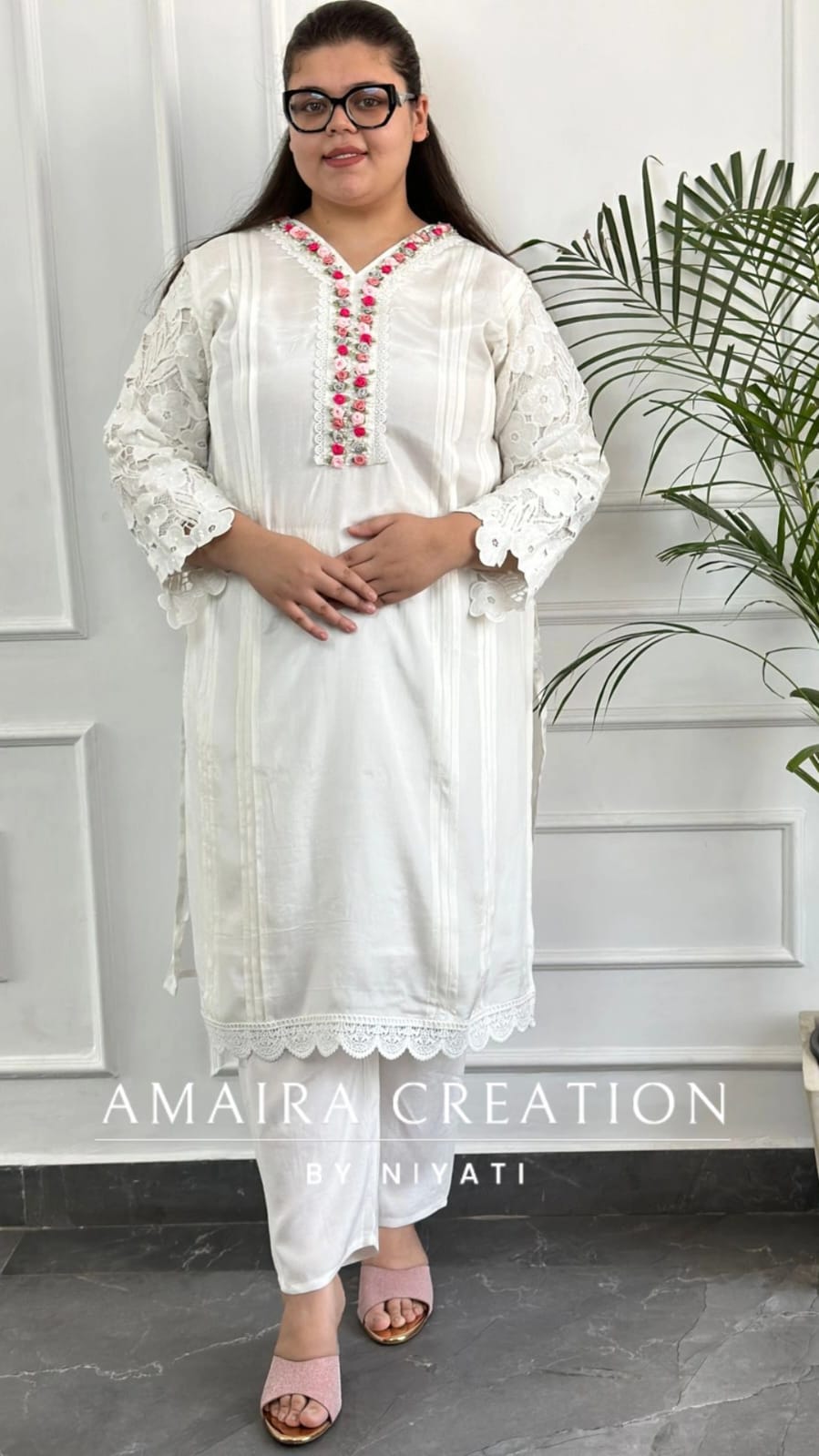 White Slik Pakistani Suit With Colourful Chiffon Dupatta