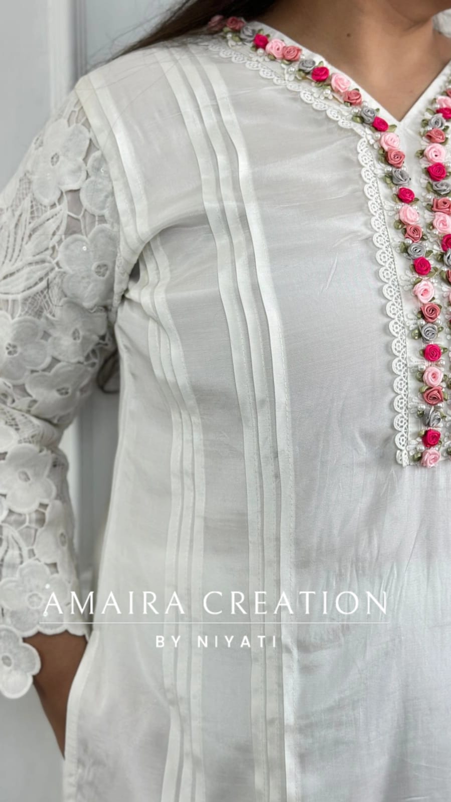 White Slik Pakistani Suit With Colourful Chiffon Dupatta