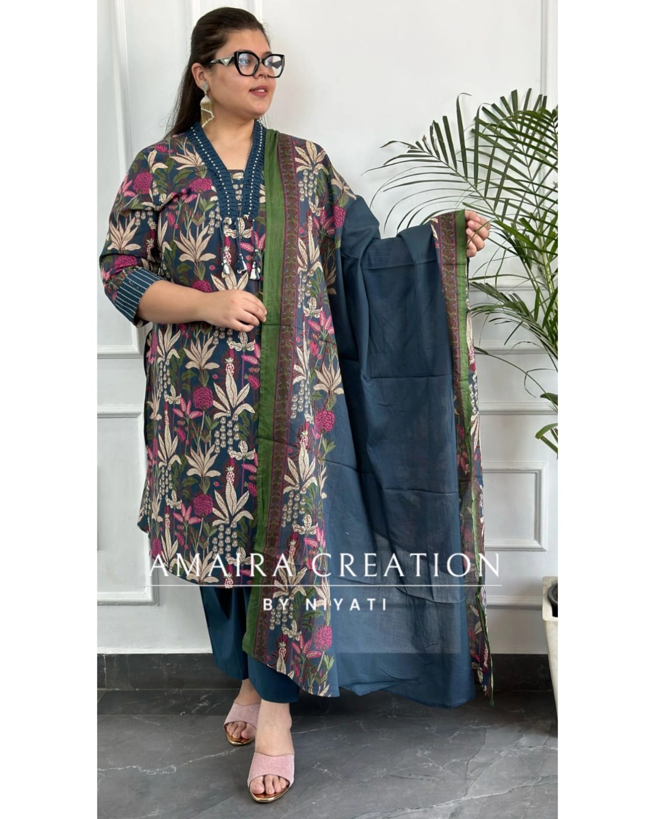 Cotton Floral Print  Suit