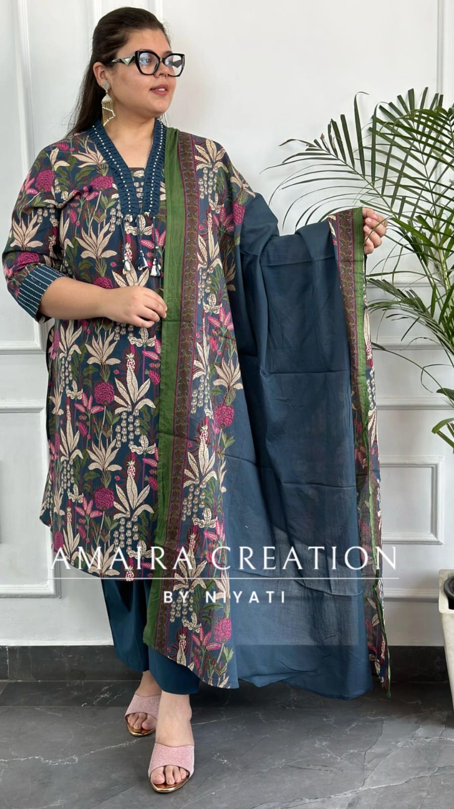 Cotton Floral Print  Suit