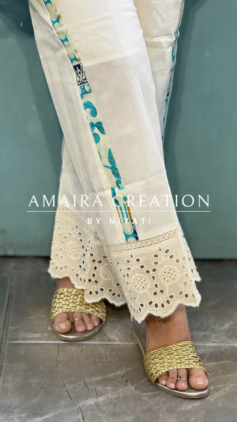 White And Blue Cotton Coord Set With Schiffli detailing Plazo