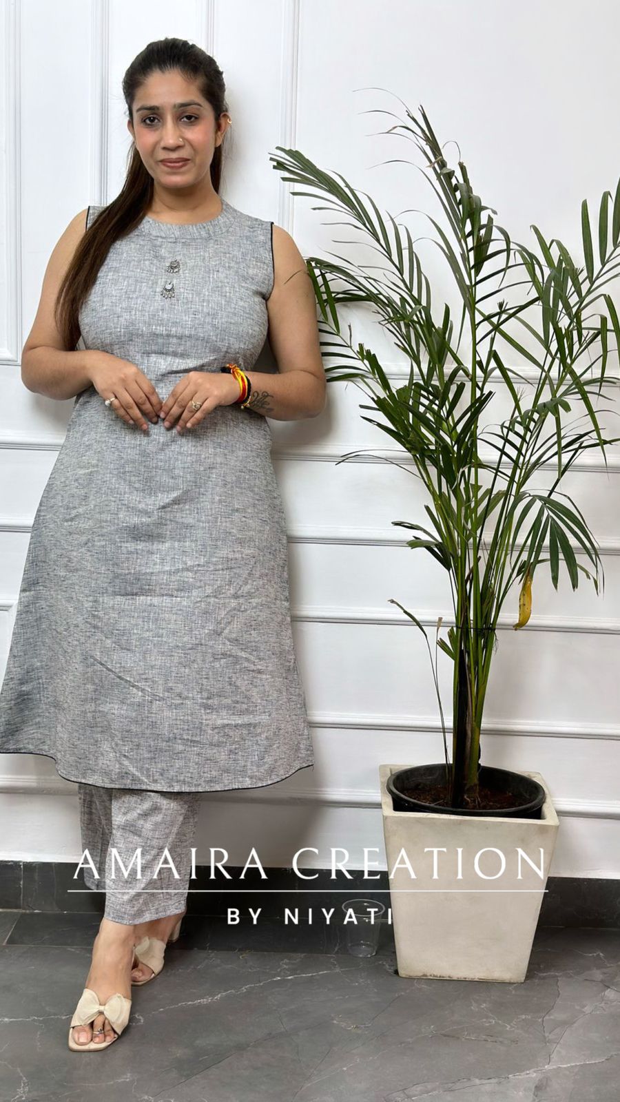 Grey Linen cotton A-Line Set(17inches sleeves available)