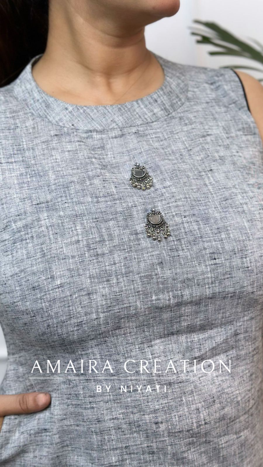 Grey Linen cotton A-Line Set(17inches sleeves available)