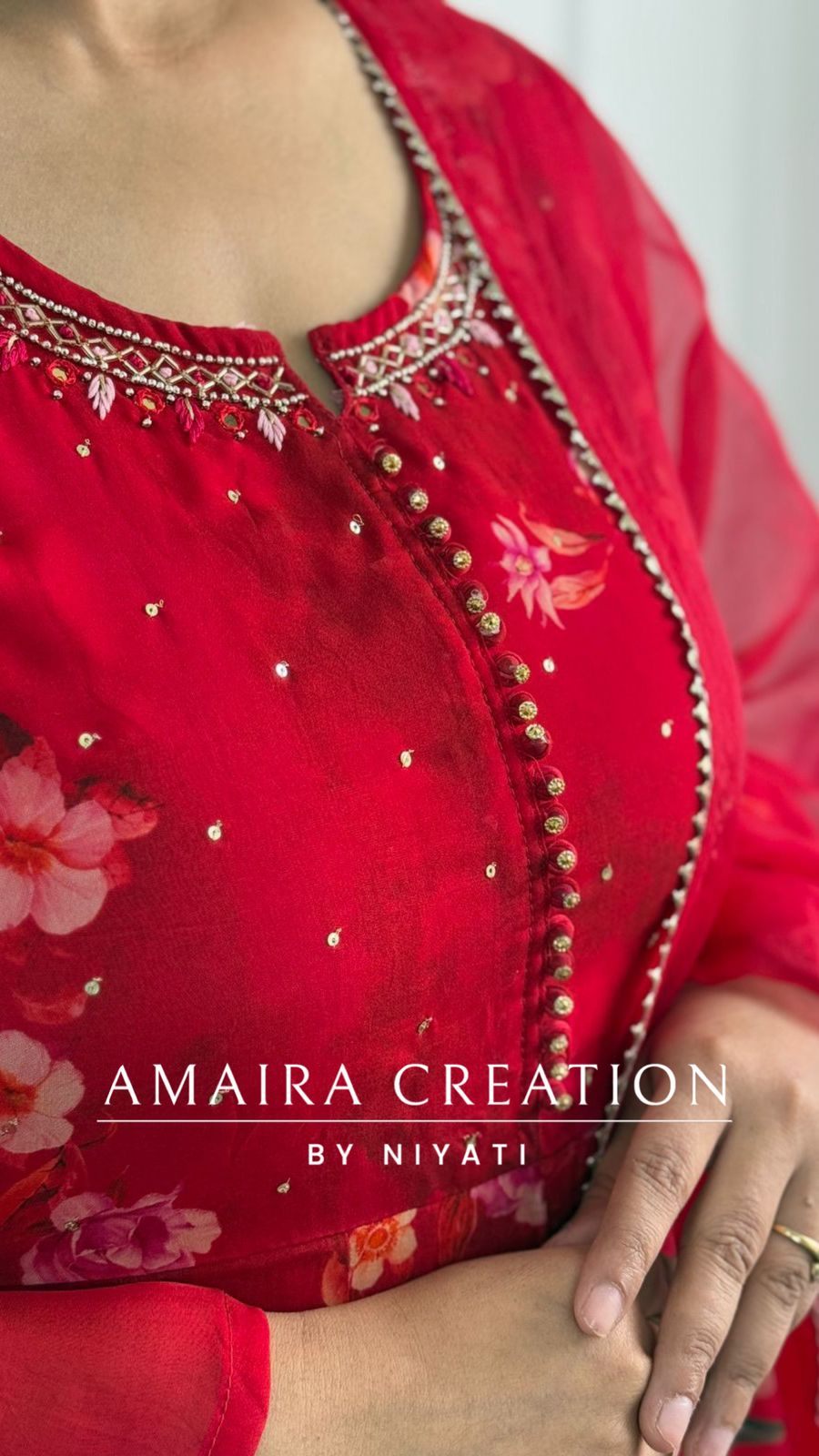 Vibrant Red Organza Anarkali Set