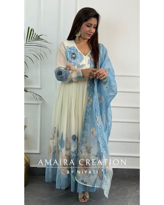 Chiffon Sky Blue Super Hit Anarkali Set