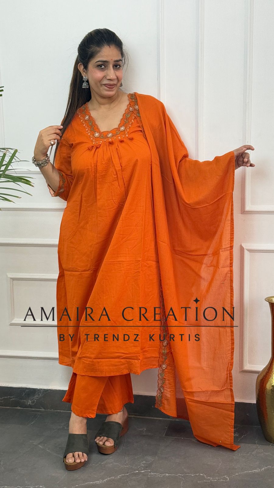 Beautiful Cotton Thread Embroidered Pant Set