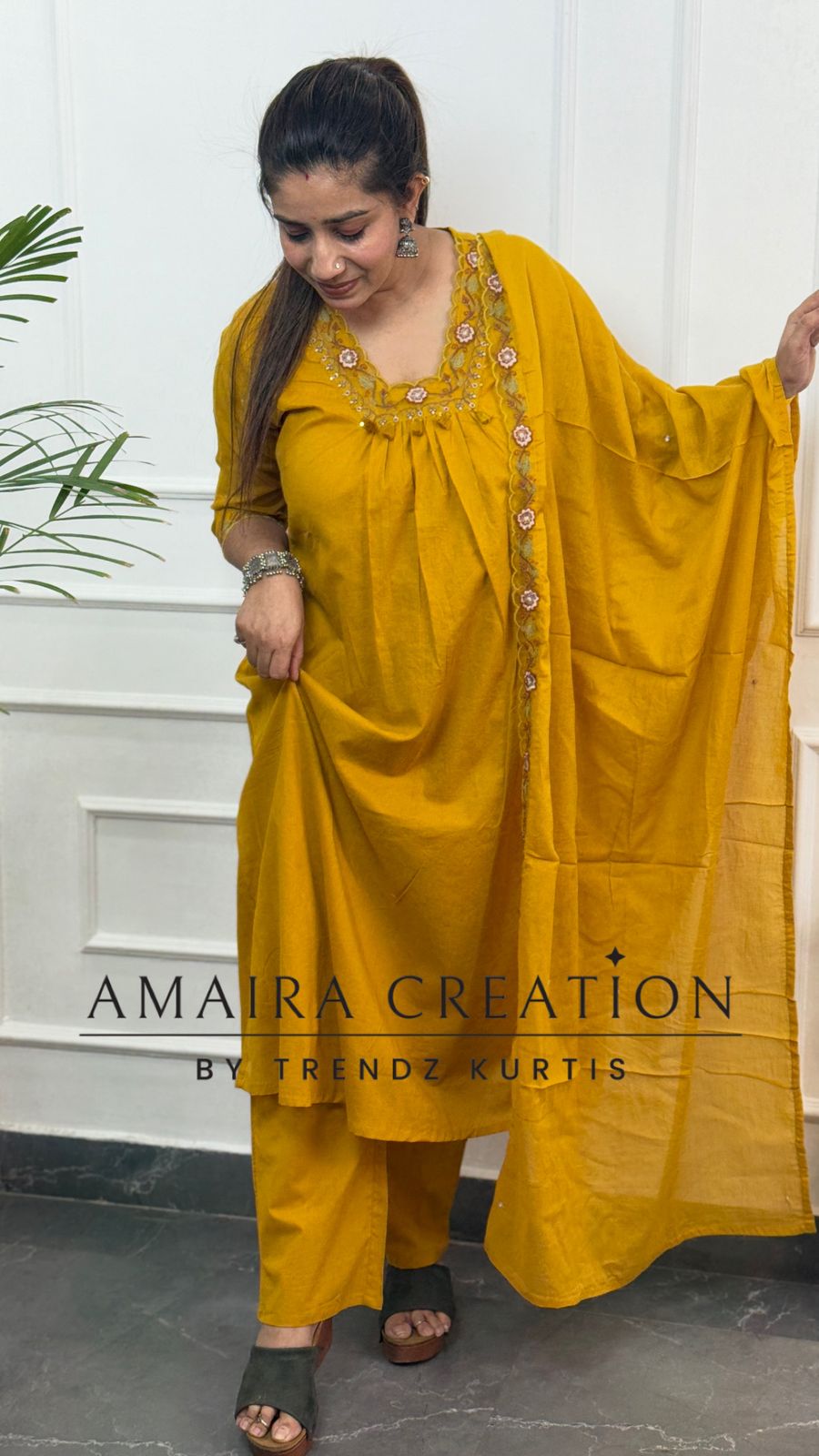 Beautiful Cotton Thread Embroidered Pant Set
