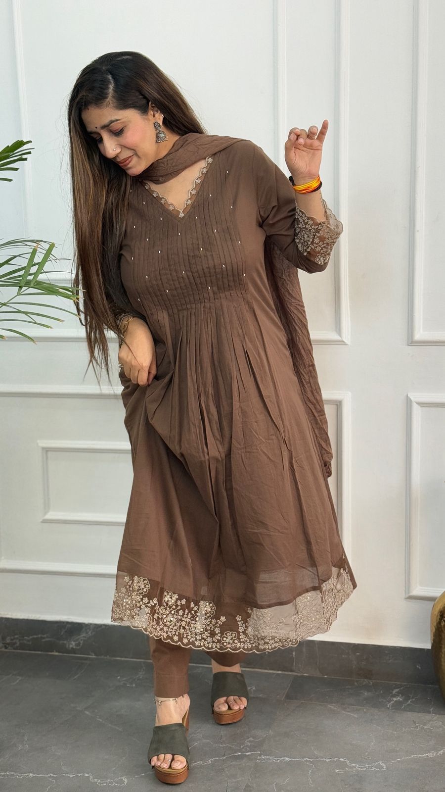 Premium Cotton Vneck ALine pant set