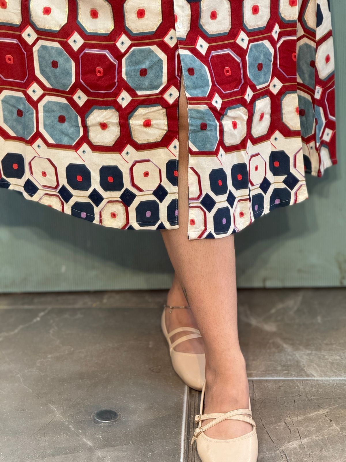 Premium Reyon Geometrical Print Dress(17inches Sleeves Availble)