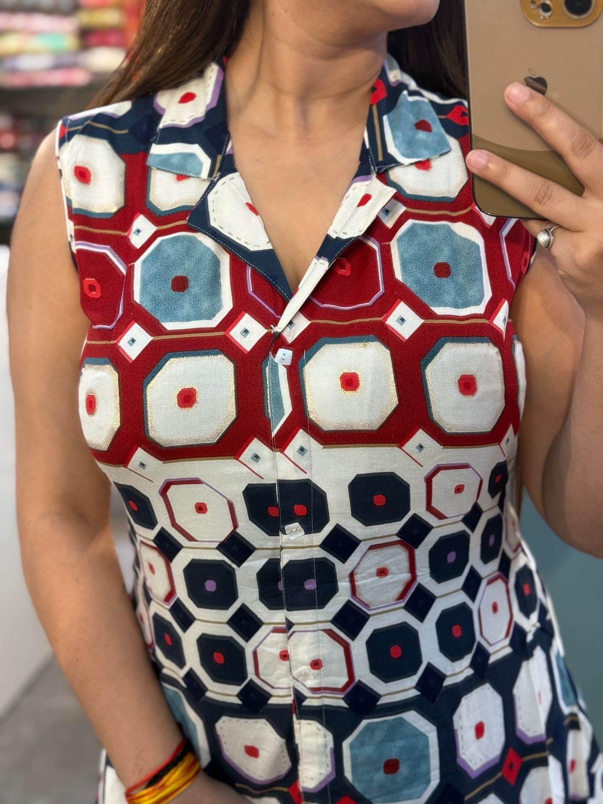 Premium Reyon Geometrical Print Dress(17inches Sleeves Availble)