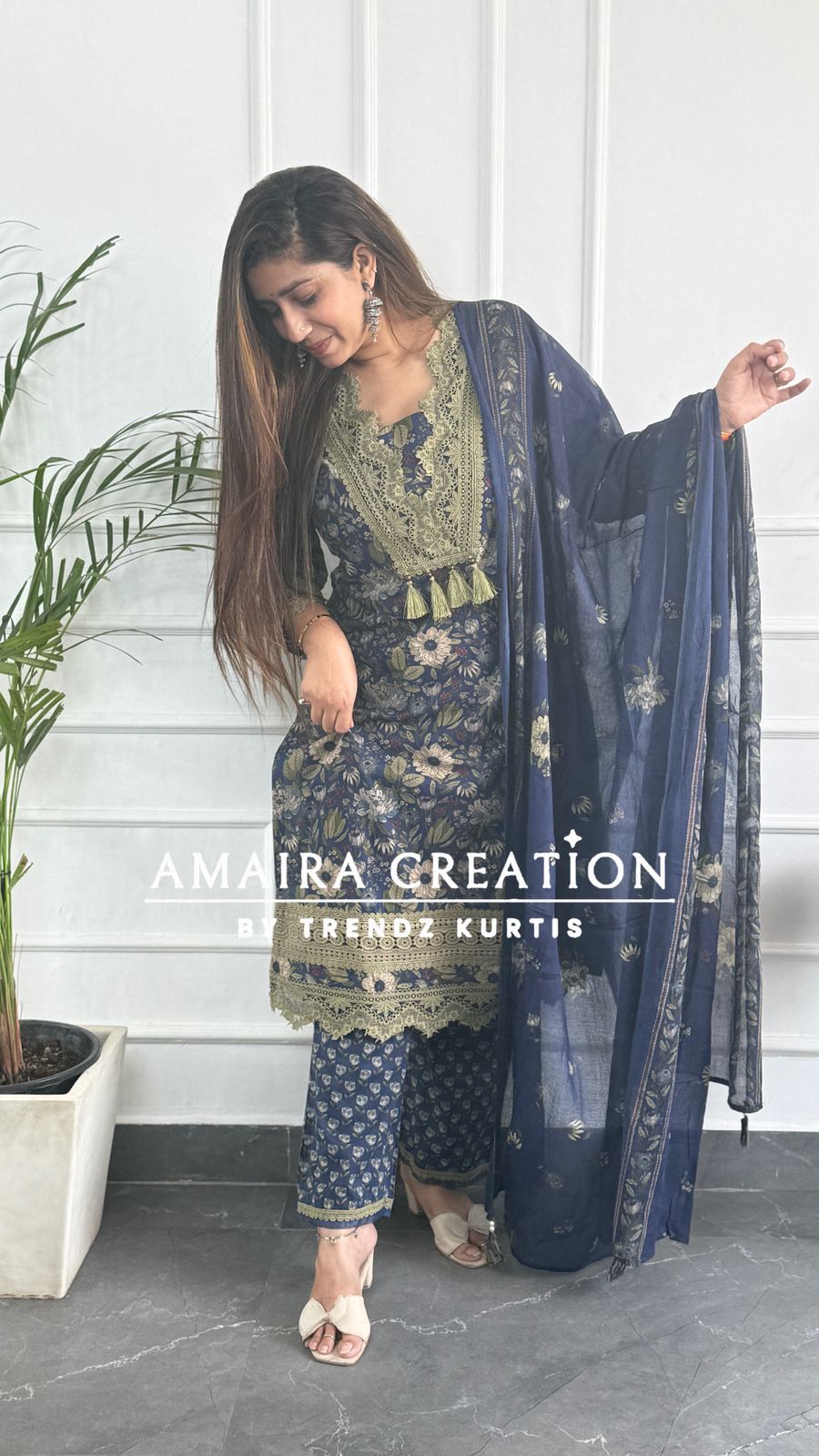 Navy Blue Cotton Pakistani Suit
