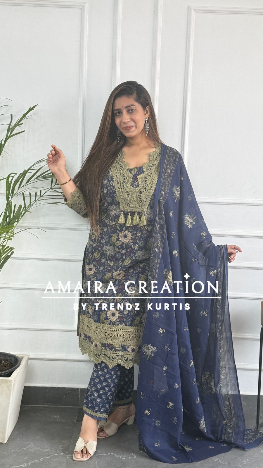 Navy Blue Cotton Pakistani Suit