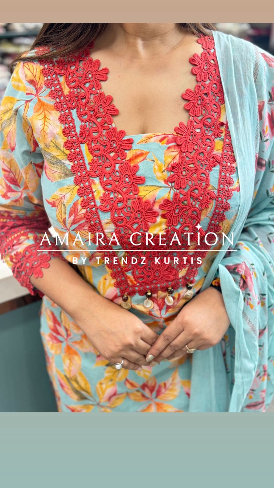 Floral Cotton Pakistani Suit With Beautiful Lace Detailing