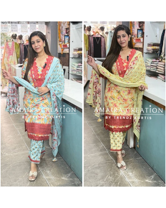 Floral Cotton Pakistani Suit With Beautiful Lace Detailing
